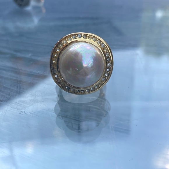Dior Jewelry - Vintage Christian Dior Faux Pearl Rhinestone Glass Ring Gold Tone size 8/9